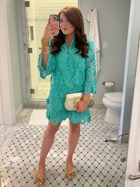 Turquoise Floral Lace Mini Dress